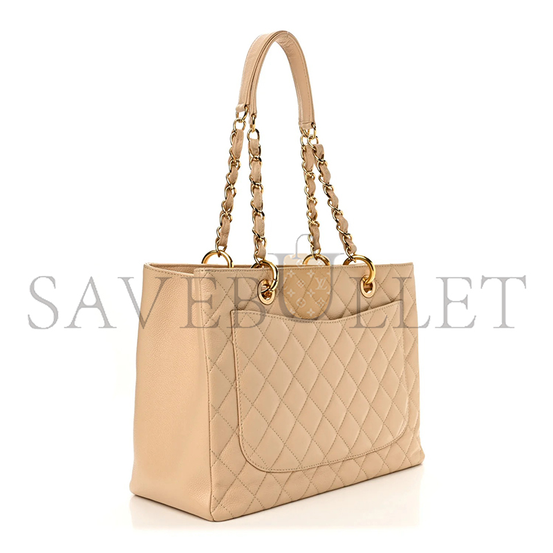 CHANEL CAVIAR QUILTED GRAND SHOPPING TOTE BEIGE (34*24*13cm)